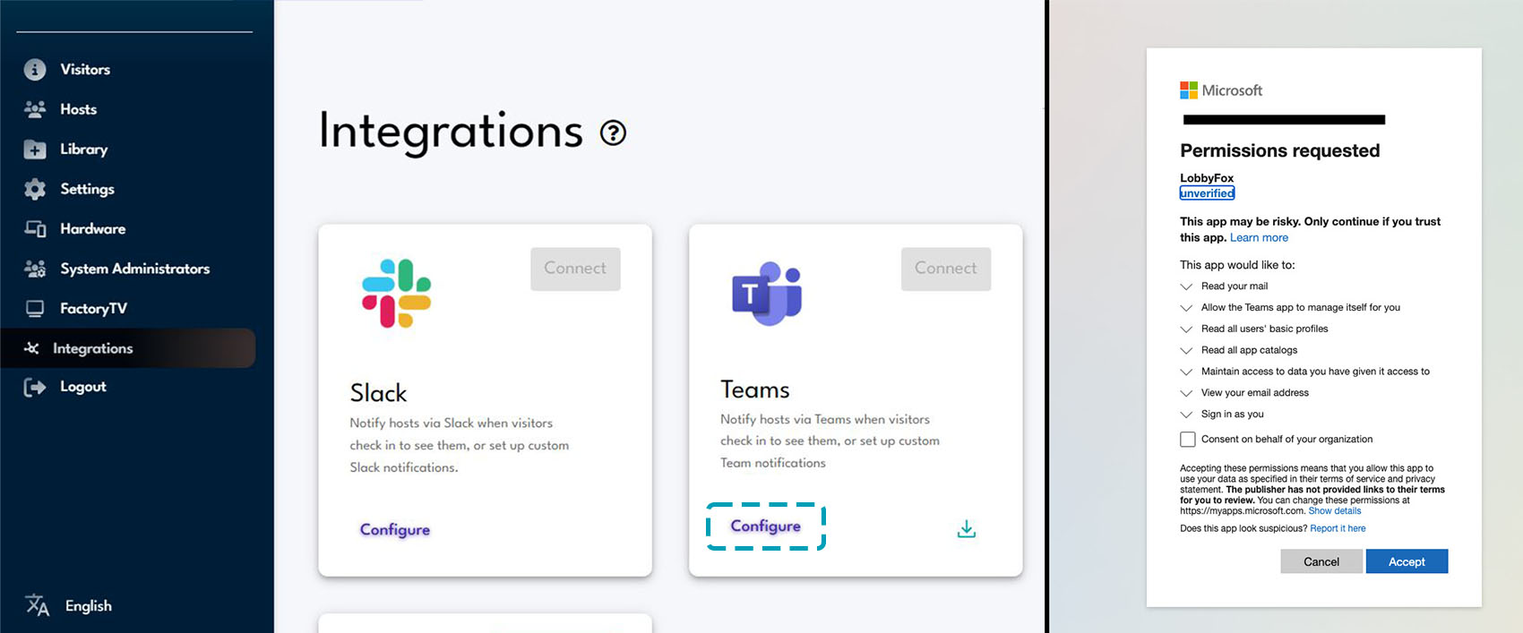 Showing the Configure button in Transmission to enable the integration.